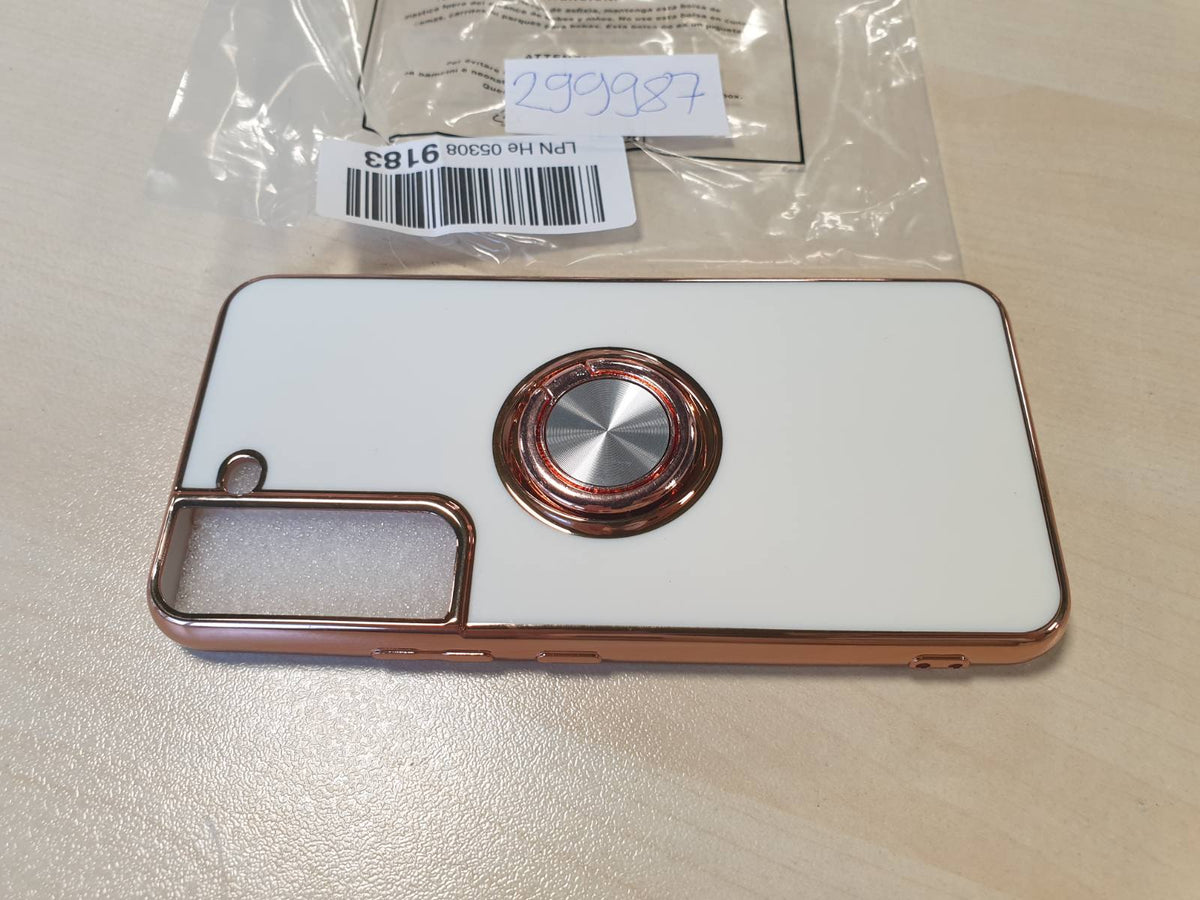 299987 - URARSSA - Mbrojtëse për Samsung Galaxy S22 5G, e bardhë, me mbështetje unaze 360 gradë