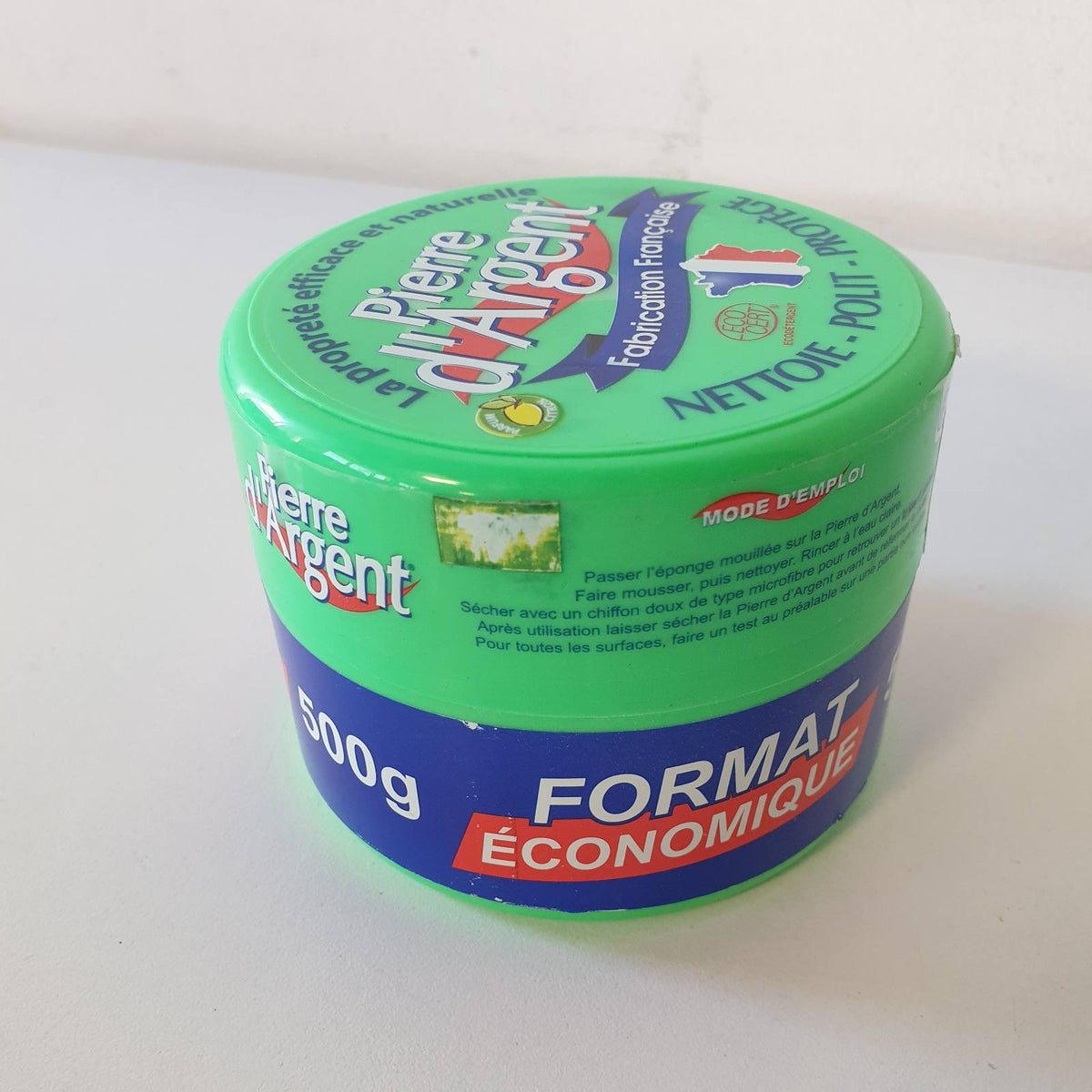 301167 - KUFIRI I GJELBËR - PIERRE D'ARGENT MADHËSIA 500g, AROMË LIMONI, PASTRUES SHUMËFUNKSIONAL SHTËPIAK, SFUNGJERI I PËRFSHIRË, PRODHUAR NË FRANCË, I ÇERTIFIKUAR ECOCERT