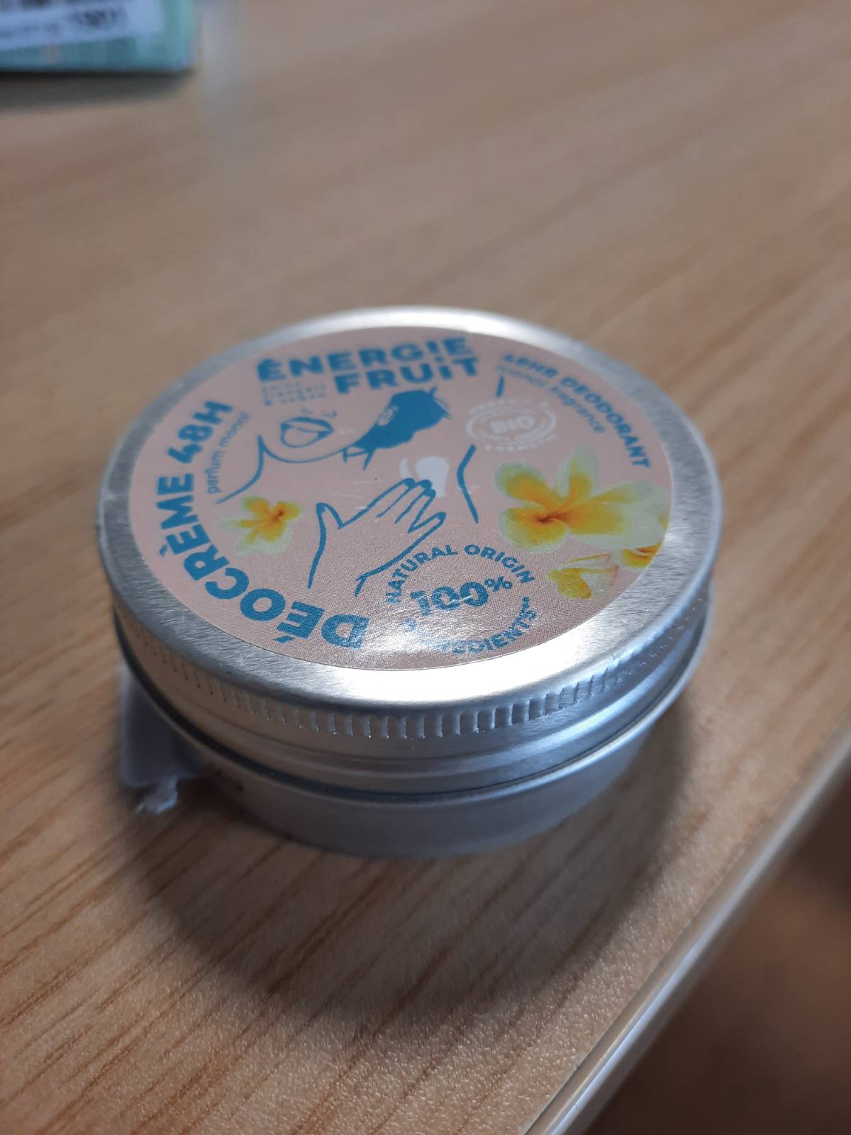301386 - ENERGIE FRUIT Krem Deodorant - 100% Natyral - 45g - Aromë Monoi - Pa Alkool - I Certifikuar Organik nga ECOCERT