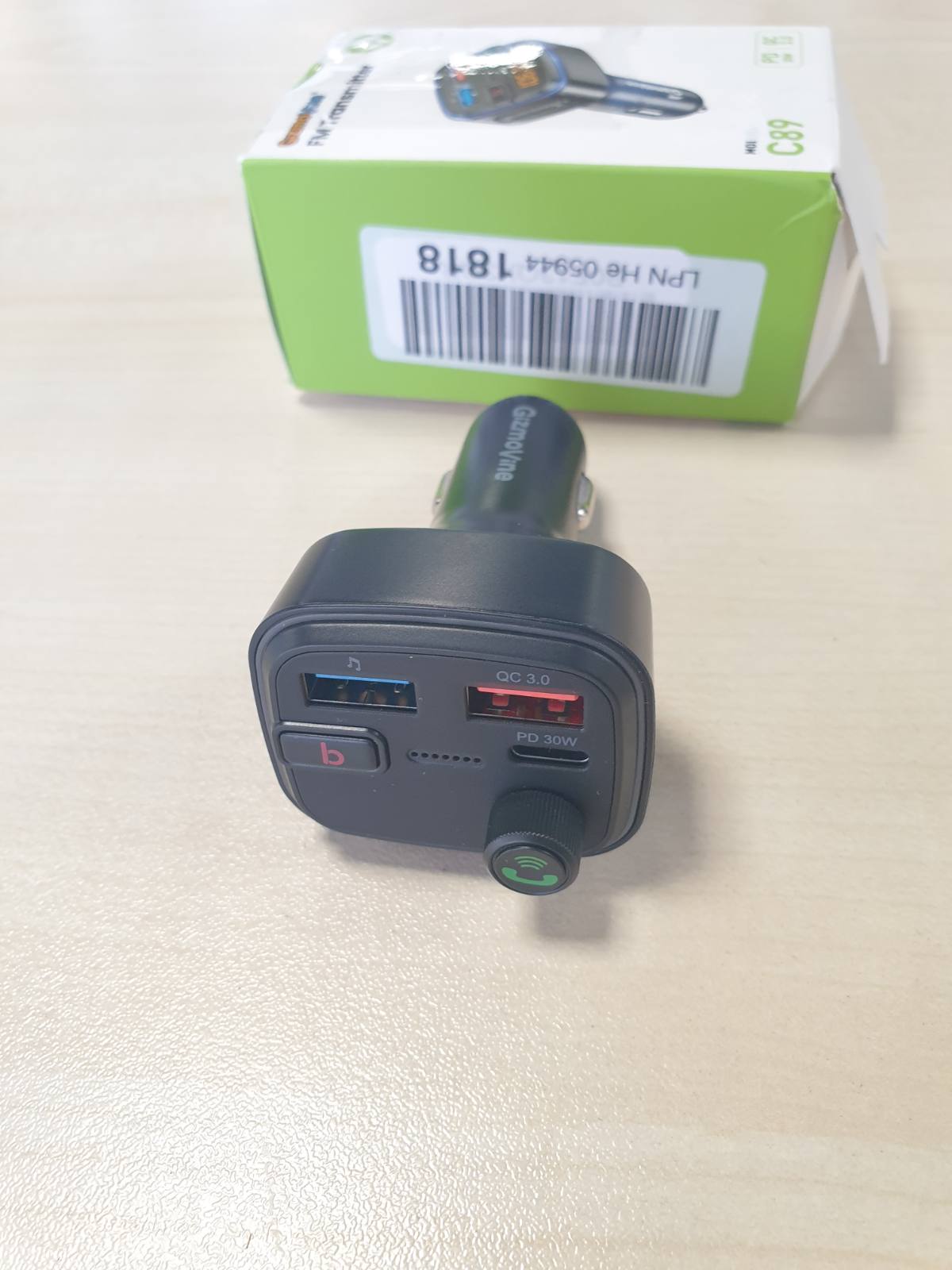 320399 - GIZMOVINE – Transmetues Bluetooth për Makinë, Transmetues FM për Muzikë, Set Telefoni pa Duart, Adaptor për Çakmak me Portë USB-C, 30W QC PD, Adaptor për Radio Makine, MP3 Player