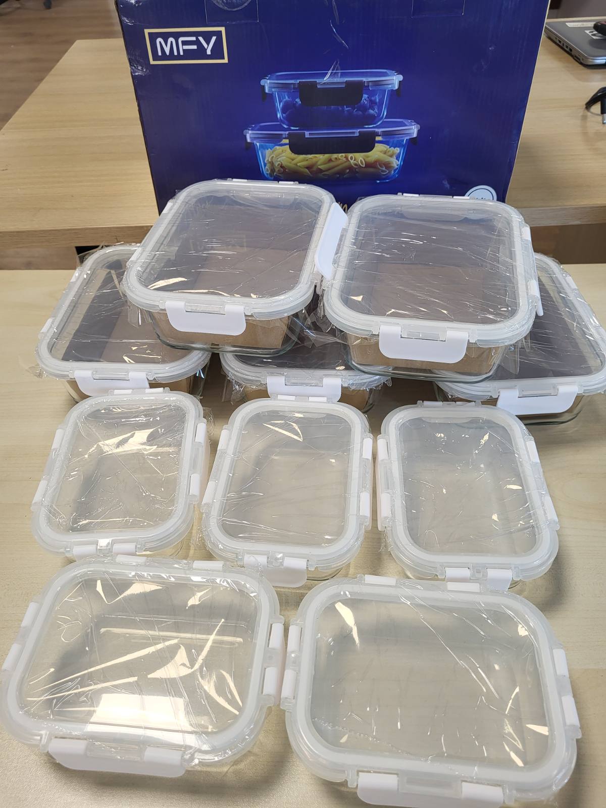 293113 - MFY Set prej 10 pjesësh (1040ml dhe 400ml) enë qelqi me kapakë, enë për ruajtjen e ushqimit, pa BPA, të sigurta për mikrovalë, furrë, frigorifer dhe lavastovilje, të bardha