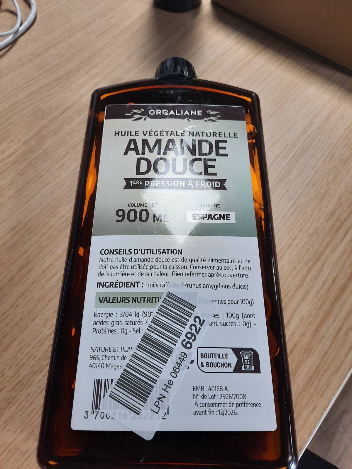 298625 - Vaj Bajamesh i ëmbël 900 ml - 100% Natyral - I shtypur në të ftohtë