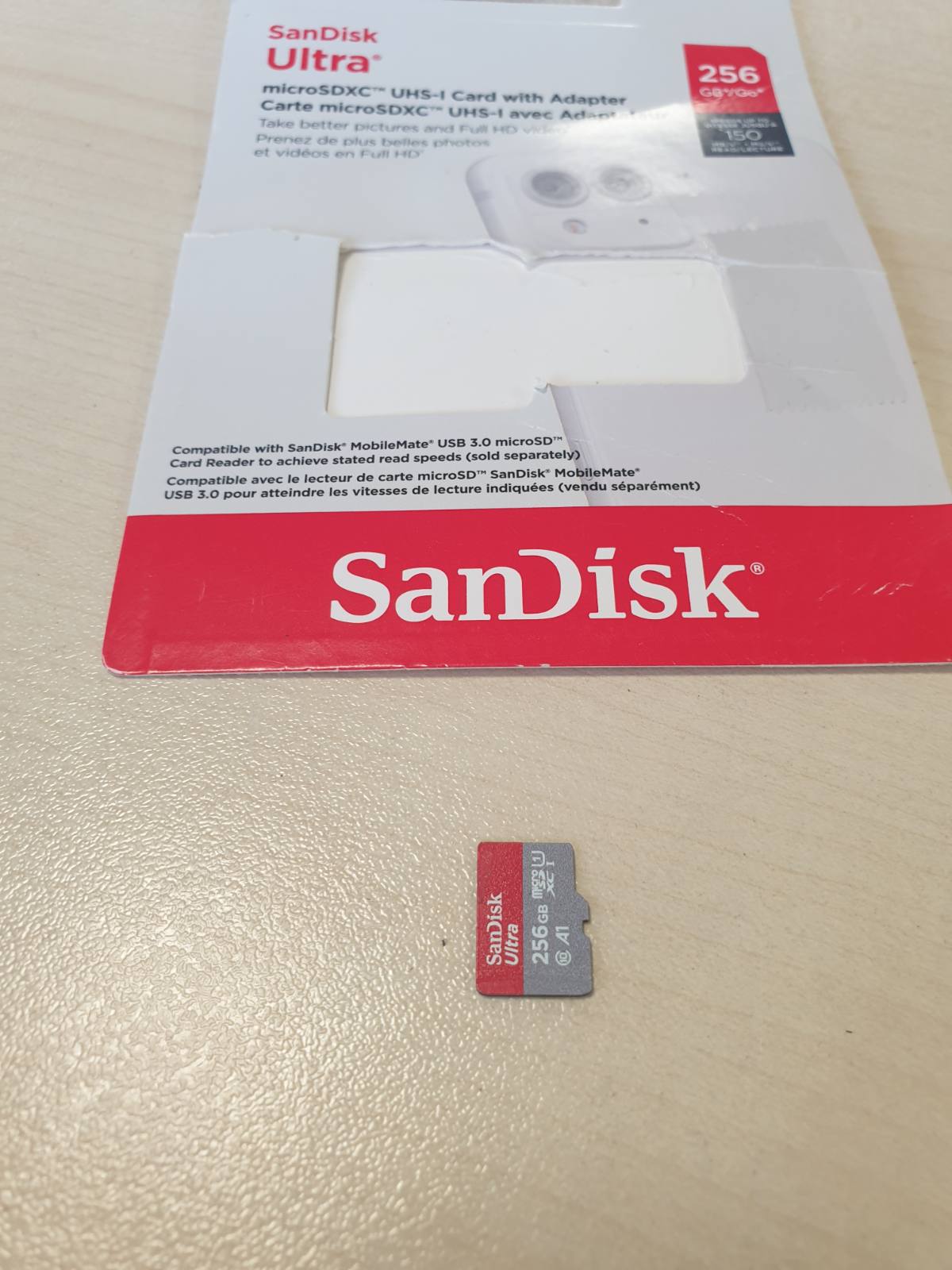 295718 - SANDISK Ultra Android microSDXC UHS-I 256 GB + Adaptor (Për telefona inteligjentë dhe tableta, A1, Klasa 10, U1, Video Full HD, Shpejtësi leximi deri në 150 MB/s)