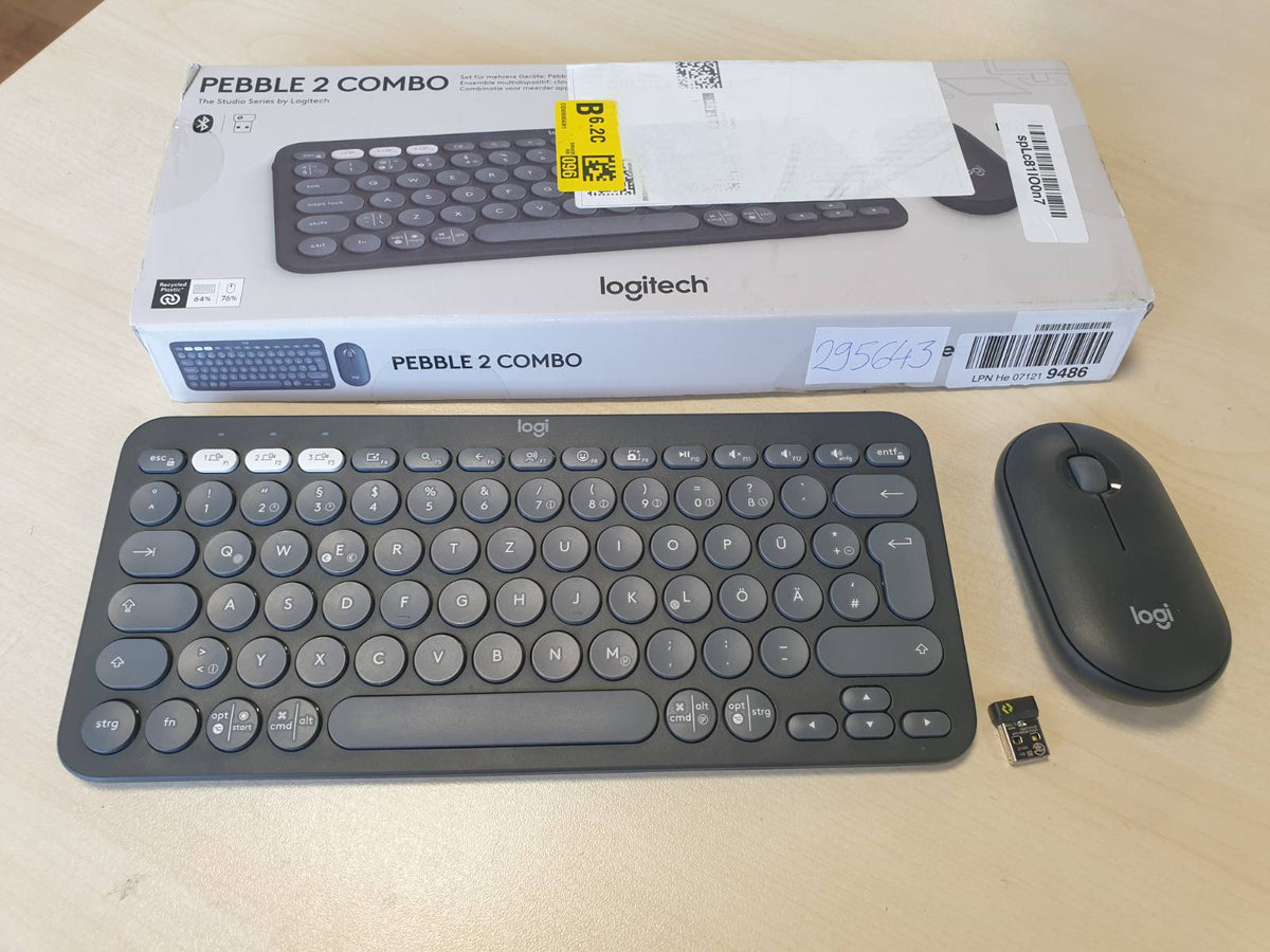 295643 - LOGITECH PEBBLE 2 COMBO, TASTIERË DHE MAUS PA TEL, I QETË DHE PORTATIV, I PERSONALIZUESHËM, LOGI BOLT, BLUETOOTH, EASY-SWITCH PËR WINDOWS, MACOS, IPADOS, CHROME - PARAQITJE GJERMANE QWERTZ, E BARDHË