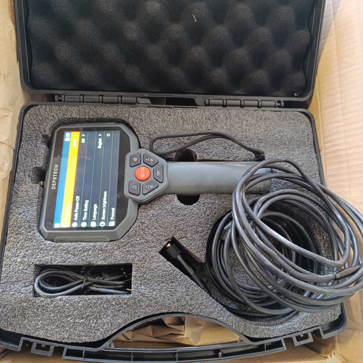 295494 - DEPSTECH Kamera Endoskopi me Dritë, Endoskop me Dy Lente dhe Ekran IPS 5 Inç, Kamera Kanalizimesh, Kamera Inspektimi, Kamera Tubash, Kamera Gjarpër, 6+1 LED/Kartë 32G/IP67 Rezistent ndaj Ujit/Kuti Veglash - 5M
