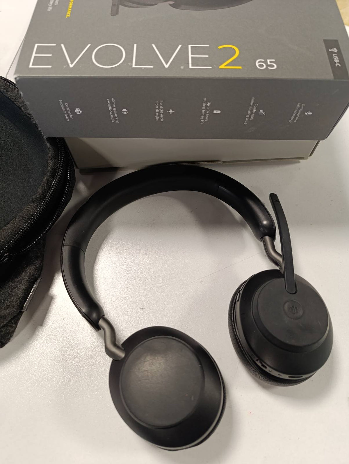 305034 - JABRA Kufje pa tel për PC Evolve2 65, Microsoft Teams, kufje të çertifikuara me anulim zhurmash, Adaptues Bluetooth USB-C, jetëgjatësi e gjatë baterie, e zezë