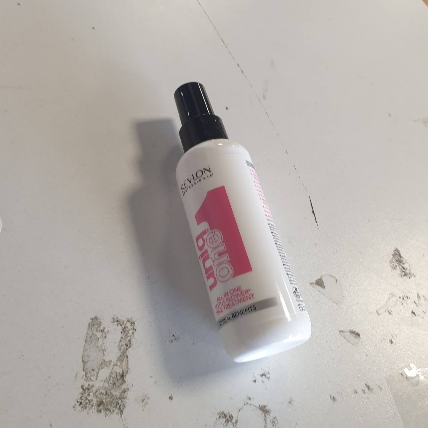 290367 - REVLON PROFESSIONAL Trajtim për flokët UniqOne me lule lotusi, 150 ml, trajtim pa shpëlarje, sprej kundër kaçurrelave me mbrojtje nga nxehtësia, vegan