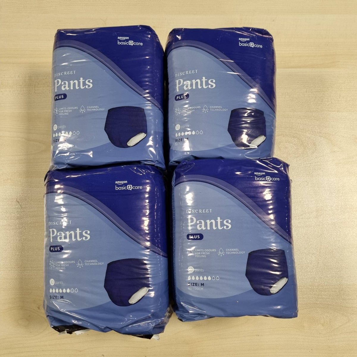 307412 - AMAZON MEN'S PANTS Pantallona për meshkuj Healthcare, Madhësia Plus Medium, 40 copë (4 pako me nga 10), Blu.
