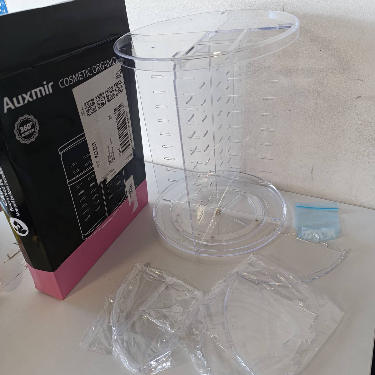 290057 - AUXMIR Organizues tualeti me 9 nivele të rregullueshme, rrotullues 360°, material plastik, për dhomën e gjumit dhe banjo, kapacitet i madh