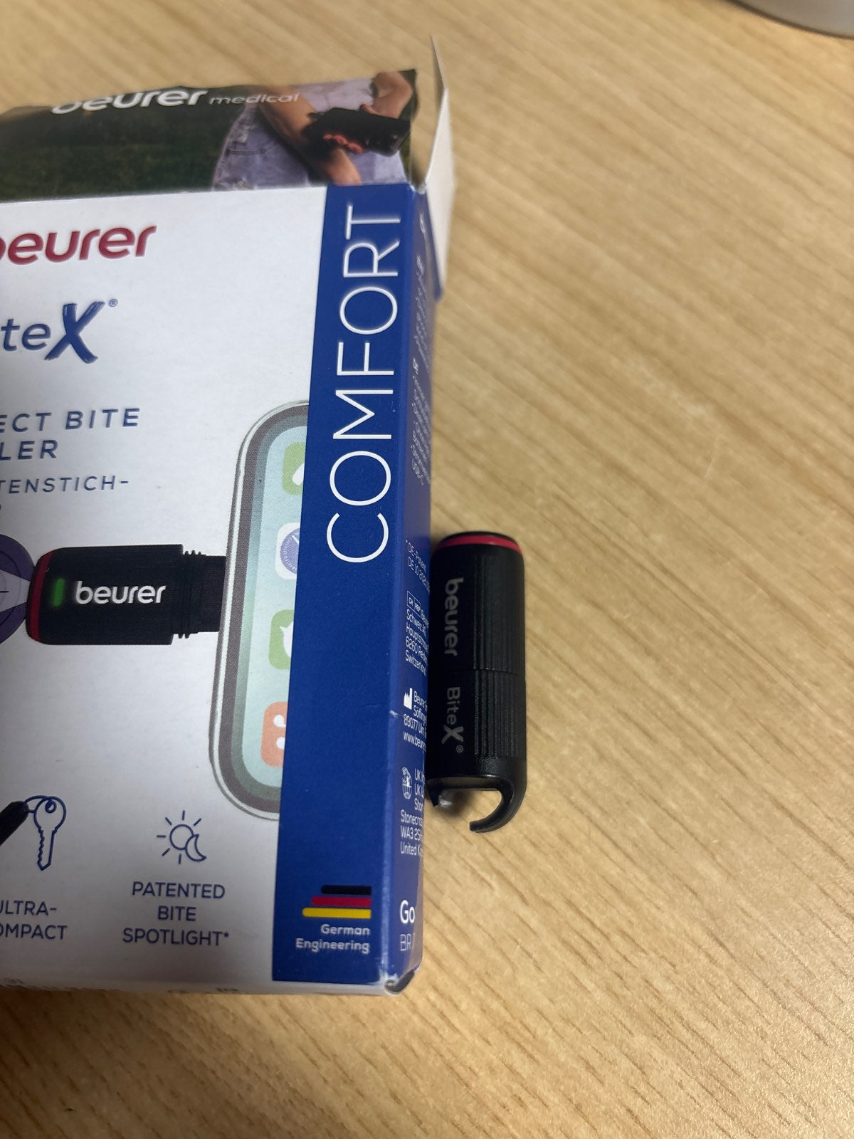 289909 - BEURER Shërues Elektrik i Pickimeve të Insekteve BiteX Go Deep i Zi për Telefona të Lehtë, Stilolaps Ngrohës për Pickimet e Mushkonjave, USB-C, me Dritë
