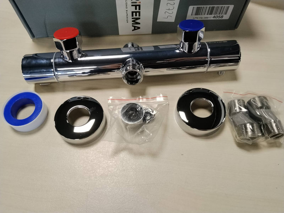 312724 - GRIFEMA G17005 Rubinet Termostatik Universal për Dush, me Dy Priza, Mikser me Kolonë Dushi prej Kromi, Argjend Metalik