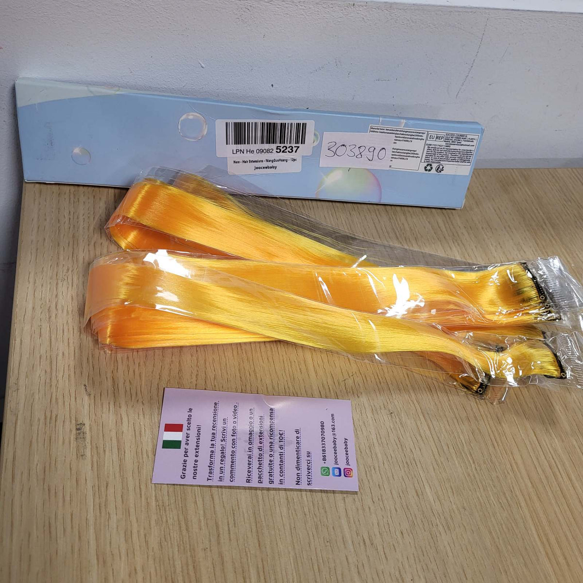 303890 - MANGO Zgjatje Flokësh e Verdha, 12 copë, 55 cm, Aksesor Flokësh Natyral për Vajza