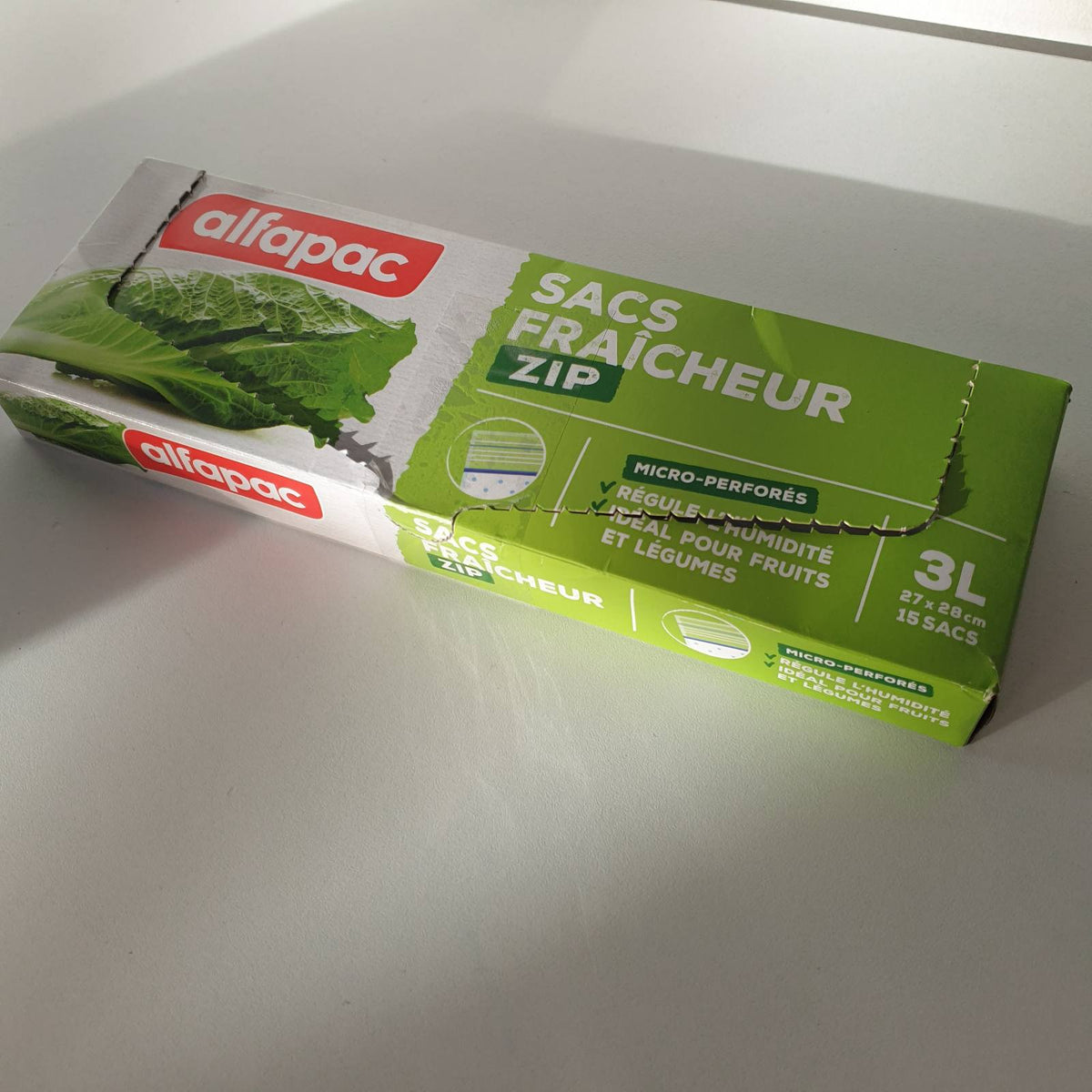 335735 - ALFAPAC 15 qese freskie me mbyllje zipe, ideale për fruta dhe perime, kapacitet 3L