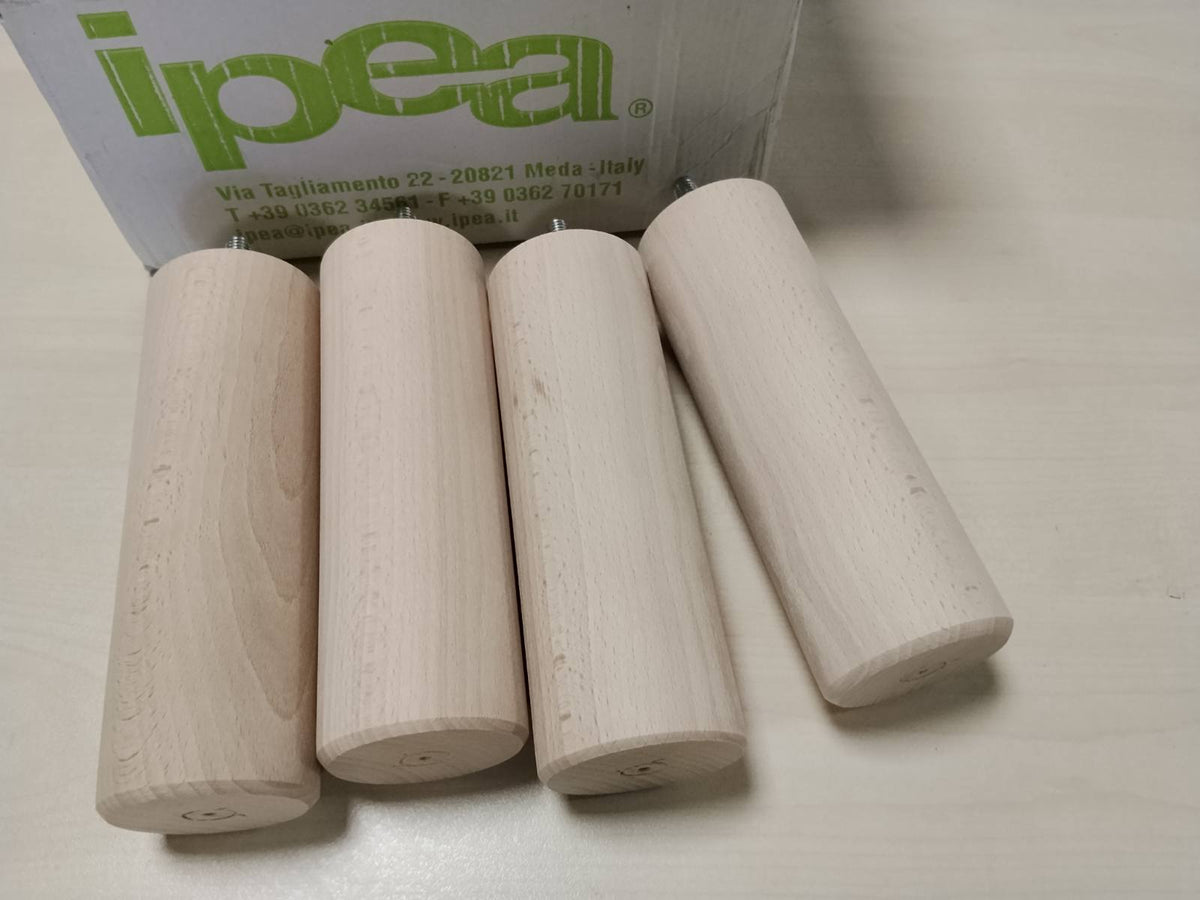 313717 - IPEA 4x Këmbë Druri për Mobilje dhe Divane, Lartësia 180 mm, Set prej 4 Këmbësh Druri të Papërpunuara, Vidë M10