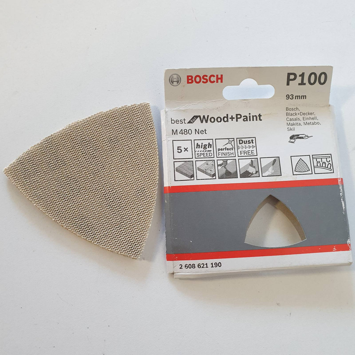335497 - BOSCH PROFESSIONAL Trekëndësh lëmues M480 4 pjesë për dru dhe bojë, grimcë P100, aksesor për makina lëmuese delta