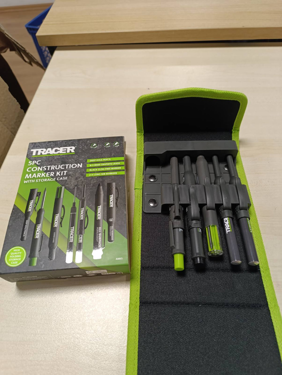 308853 - Tracer Set shënuesish për vrima të thella dhe lapsash për zdrukthëtar – 5 copë në një kuti