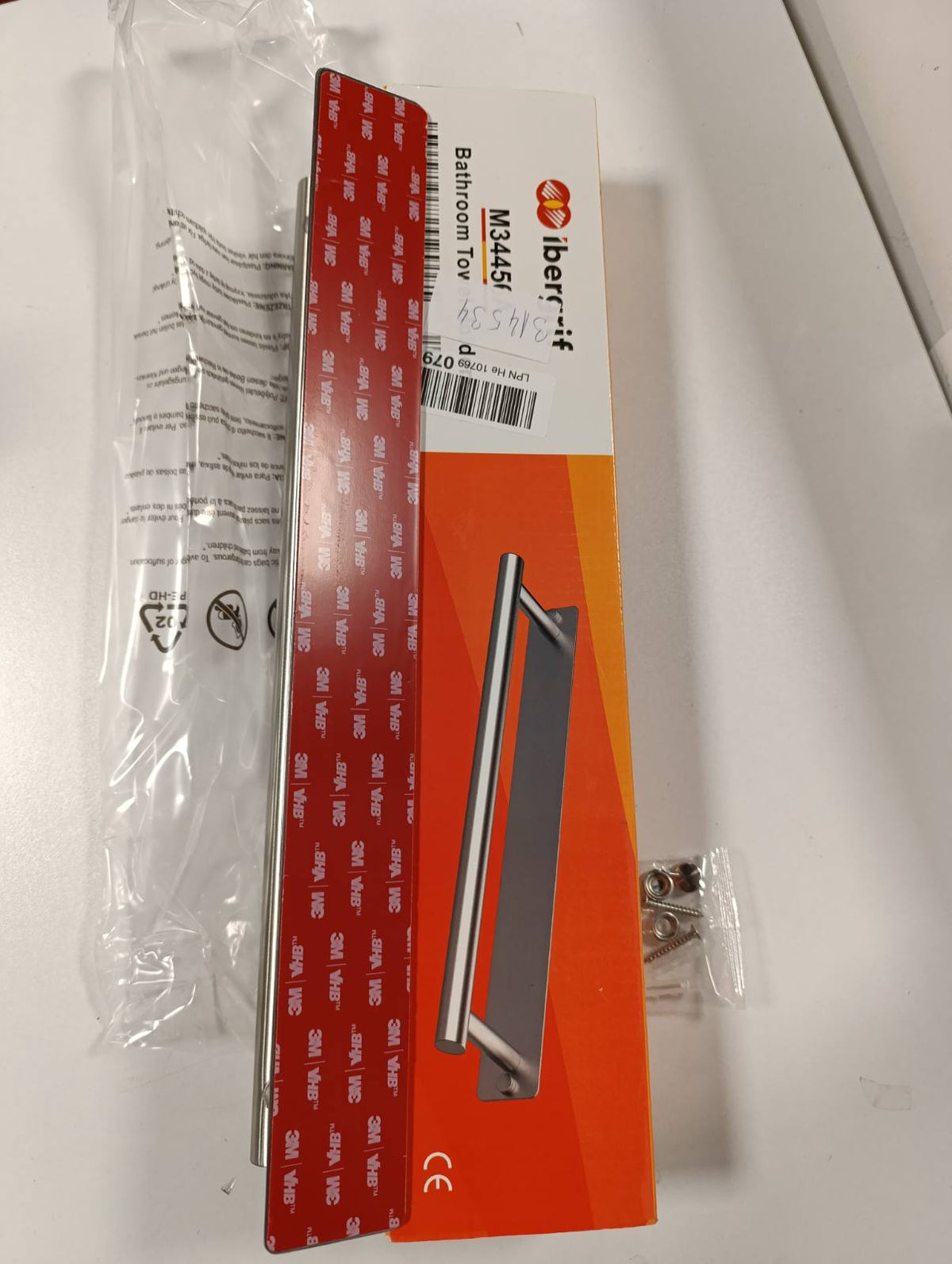 314534 - IBERGRIF M34456A Binxhere Peshqirësh Ngjitëse 40CM, Dy Metoda Instalimi (Ngjitëse dhe Shpuese), Çelik Inoks, I Lyer me Furçë