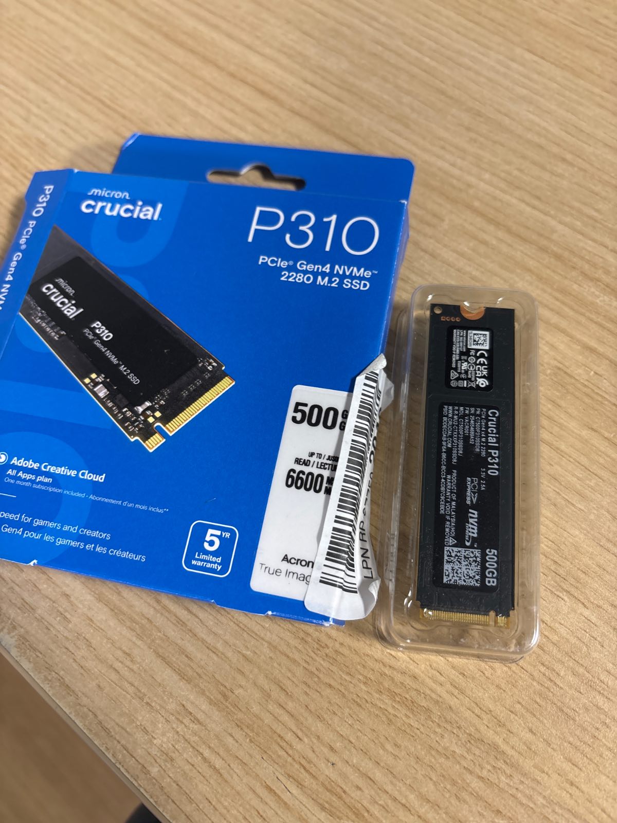 295501 - CRUCIAL P310 SSD 500GB M.2 2280 PCIe Gen4 NVMe, deri në 6,600 MB/s, Hard Disk i Brendshëm - CT500P310SSD801