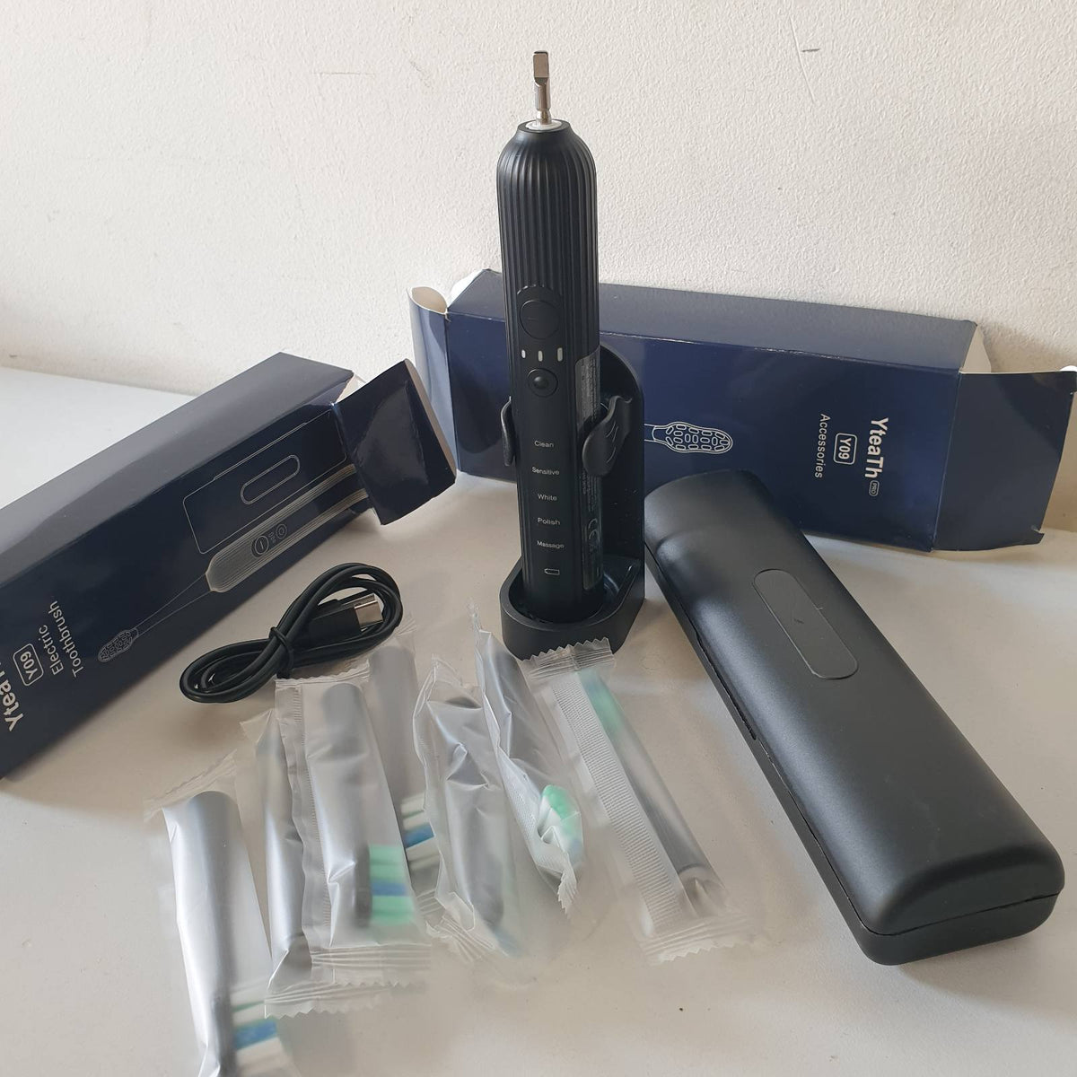 302139 - Furçë dhëmbësh elektrike sonike për të rritur dhe fëmijë, 5 mënyra pastrimi me 3 nivele intensiteti, 8 koka furçash zëvendësuese dhe kuti udhëtimi, furçë dhëmbësh sonike e rikarikueshme