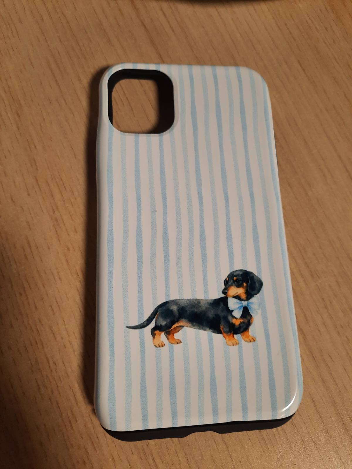 308999 - MBËSHTJELLËS PËR IPHONE 11, DACHSUND ME BOJËRA UJI, FJONGO BLU, ART MINIMAL ME VIJA