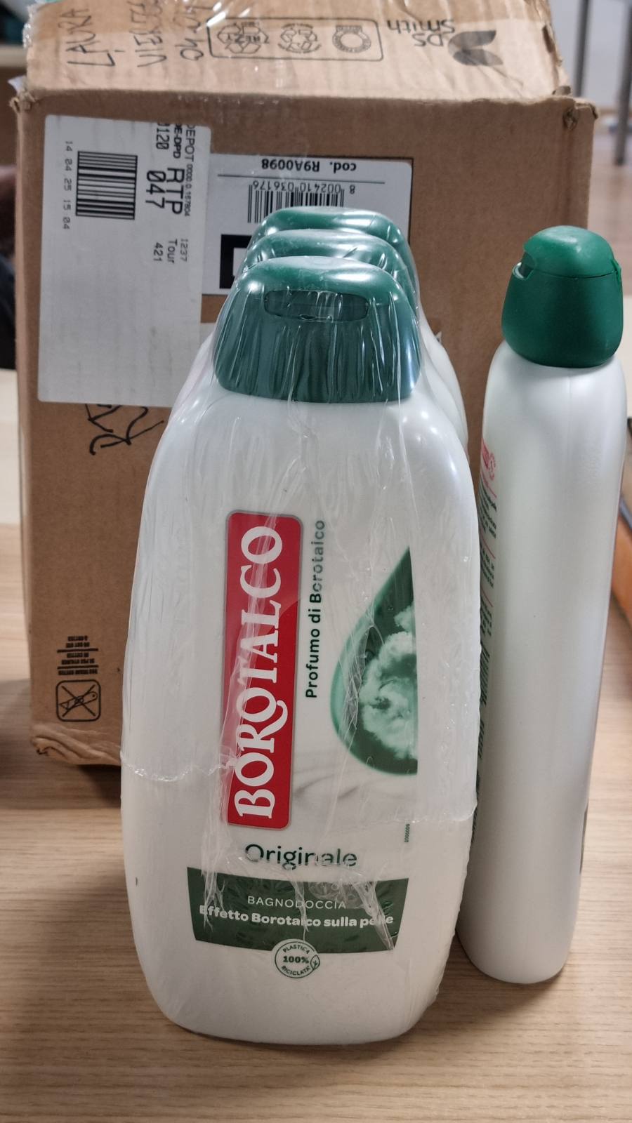 293762 - Borotalco Xhel Dushi Original, Larës Trupi me Pluhur Talku, 4 Shishe x 600 ml