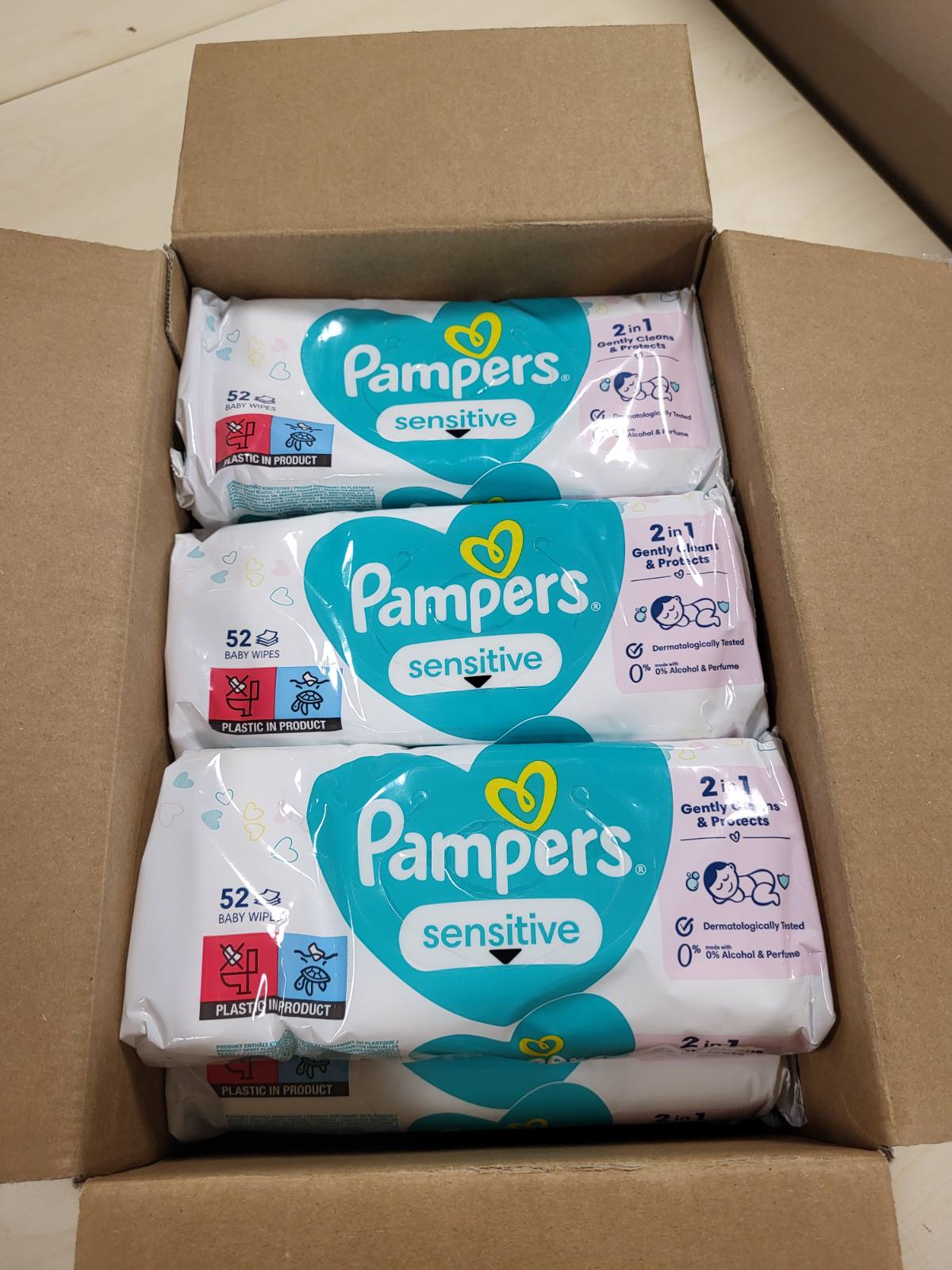 293624 - Pampers Peceta për Fëmijë Sensitive, 12 pako me 52 peceta secila - 624 peceta gjithsej, pa aromë, për pastrim të butë