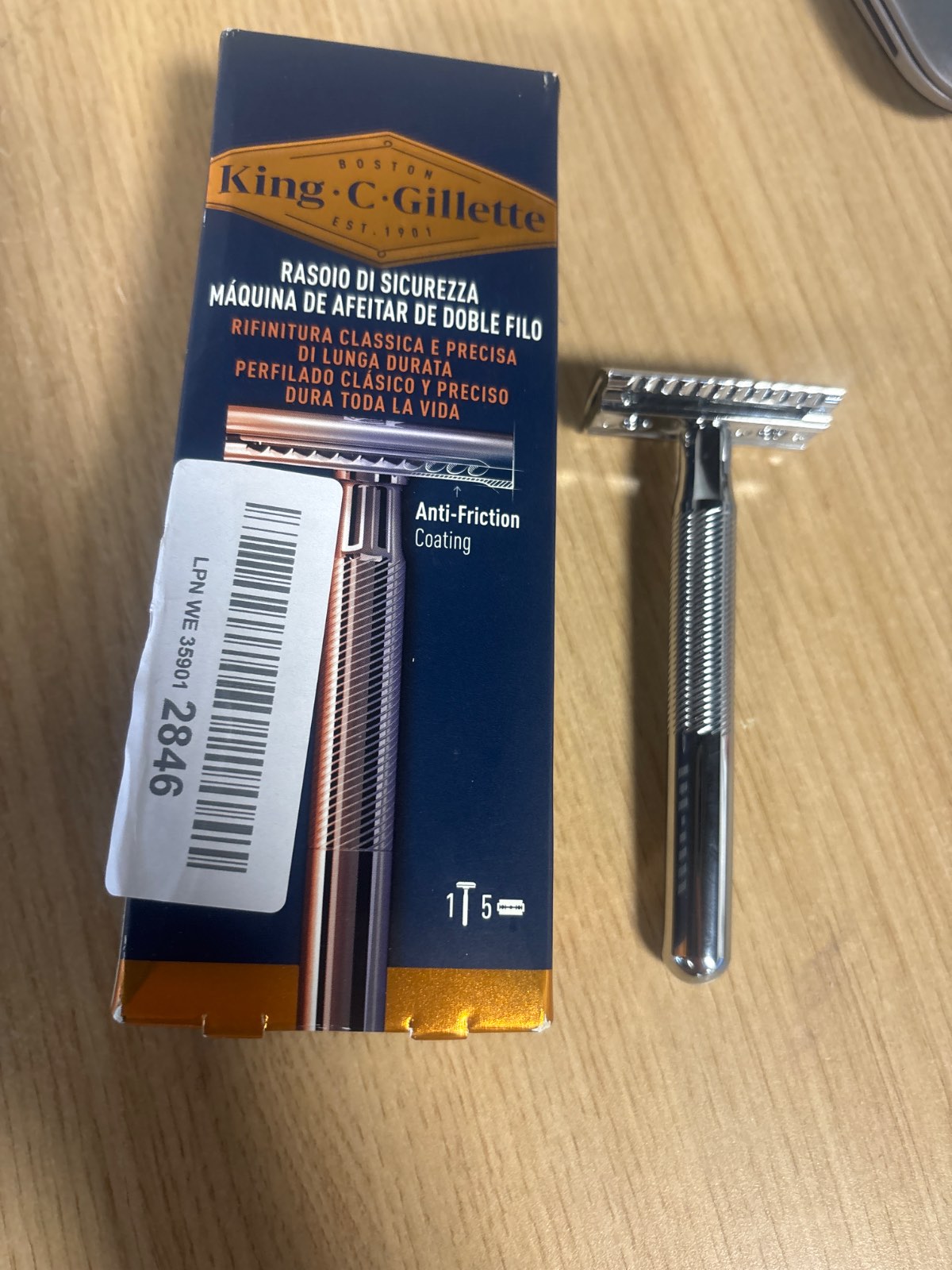 272020 - KING C. GILLETTE Briskë Sigurie, 1 Dorezë, 5 Tehe, Çelik Inox, Teh i Veshur me Platin