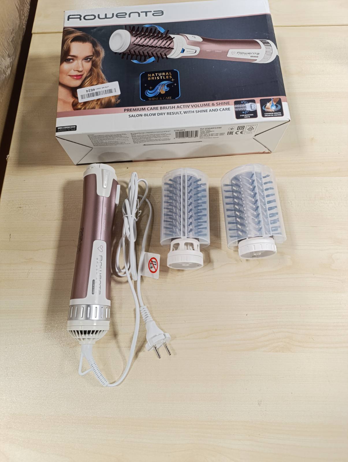 271217 - ROWENTA Furçë rrotulluese dhe tharëse CF9540 Brush Activ Premium Care, 1000 W, për flokë të shkurtër dhe të gjatë, 2 furça qeramike, gjenerator të dyfishtë jonik