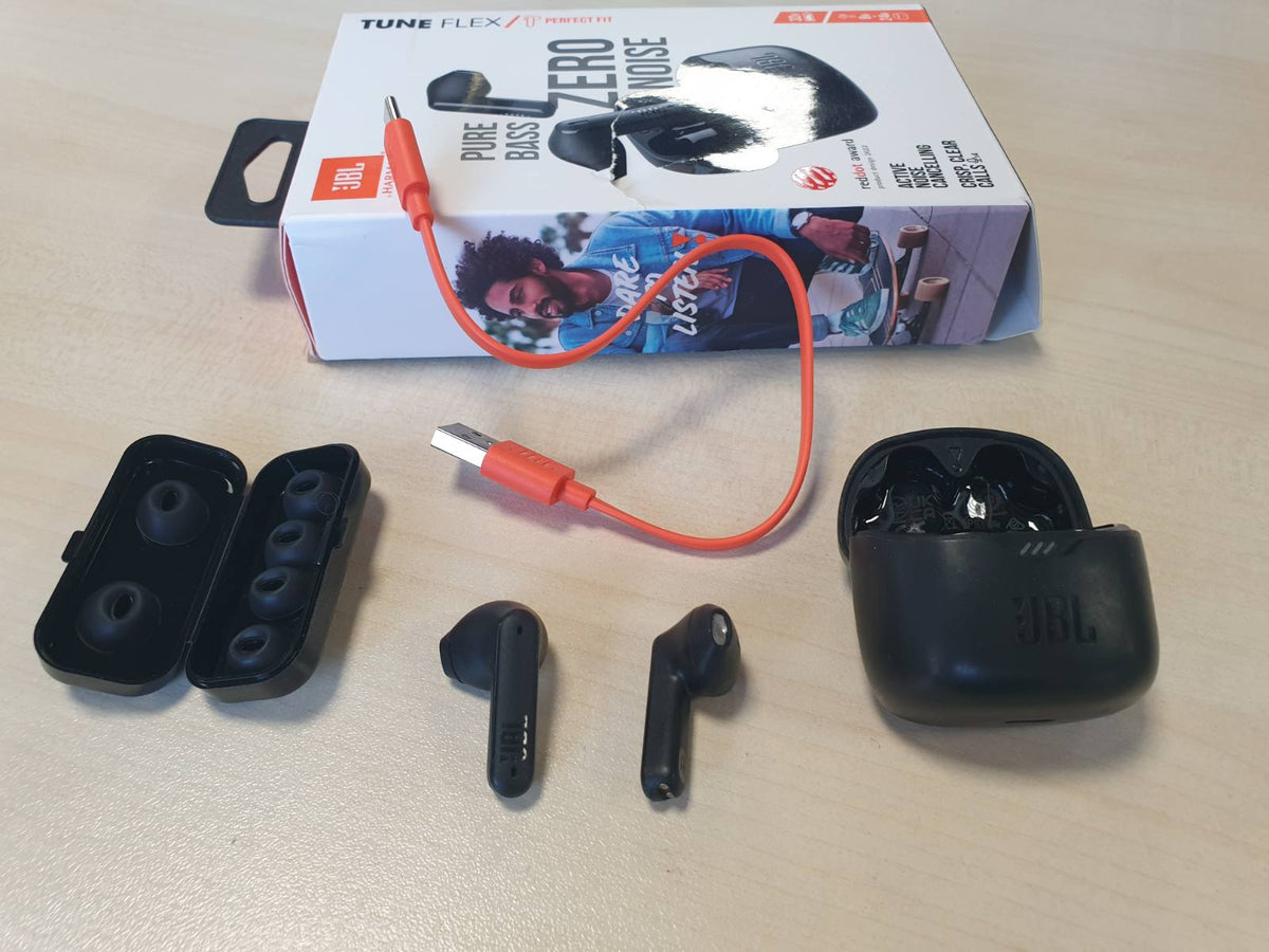 295574 - JBL Tune Flex TWS Black - Kufje pa tel me anulim zhurme, Tingull i pastër JBL, Jetëgjatësi baterie deri në 32 orë