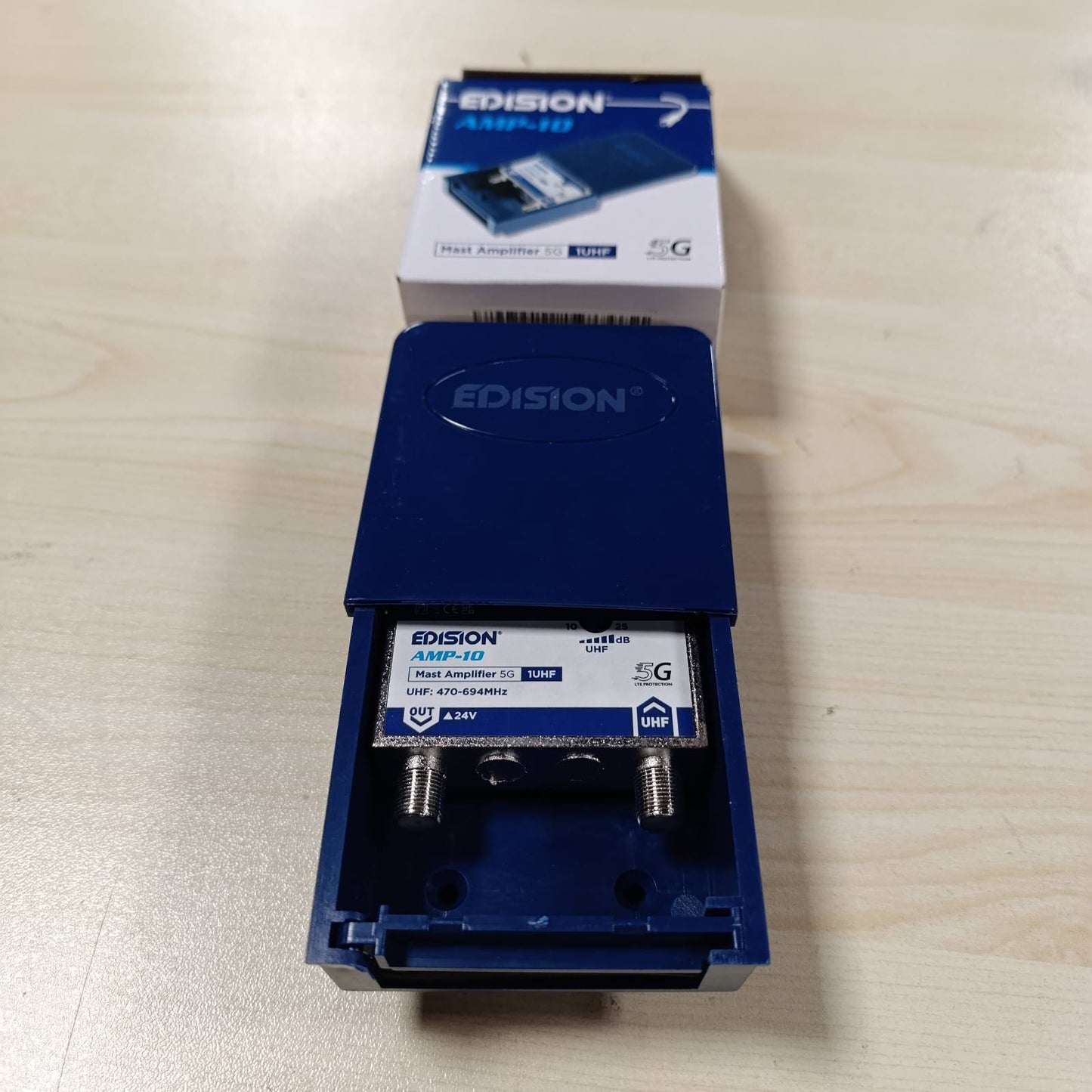 277026 - EDISION Amplifikator Antenash AMP-10 1UHF, 10-25db i Rregullueshëm, 107dBmV, 24V, për DVB-T/T2, Frekuenca UHF 470-694MHz, me Filtër 5G LTE