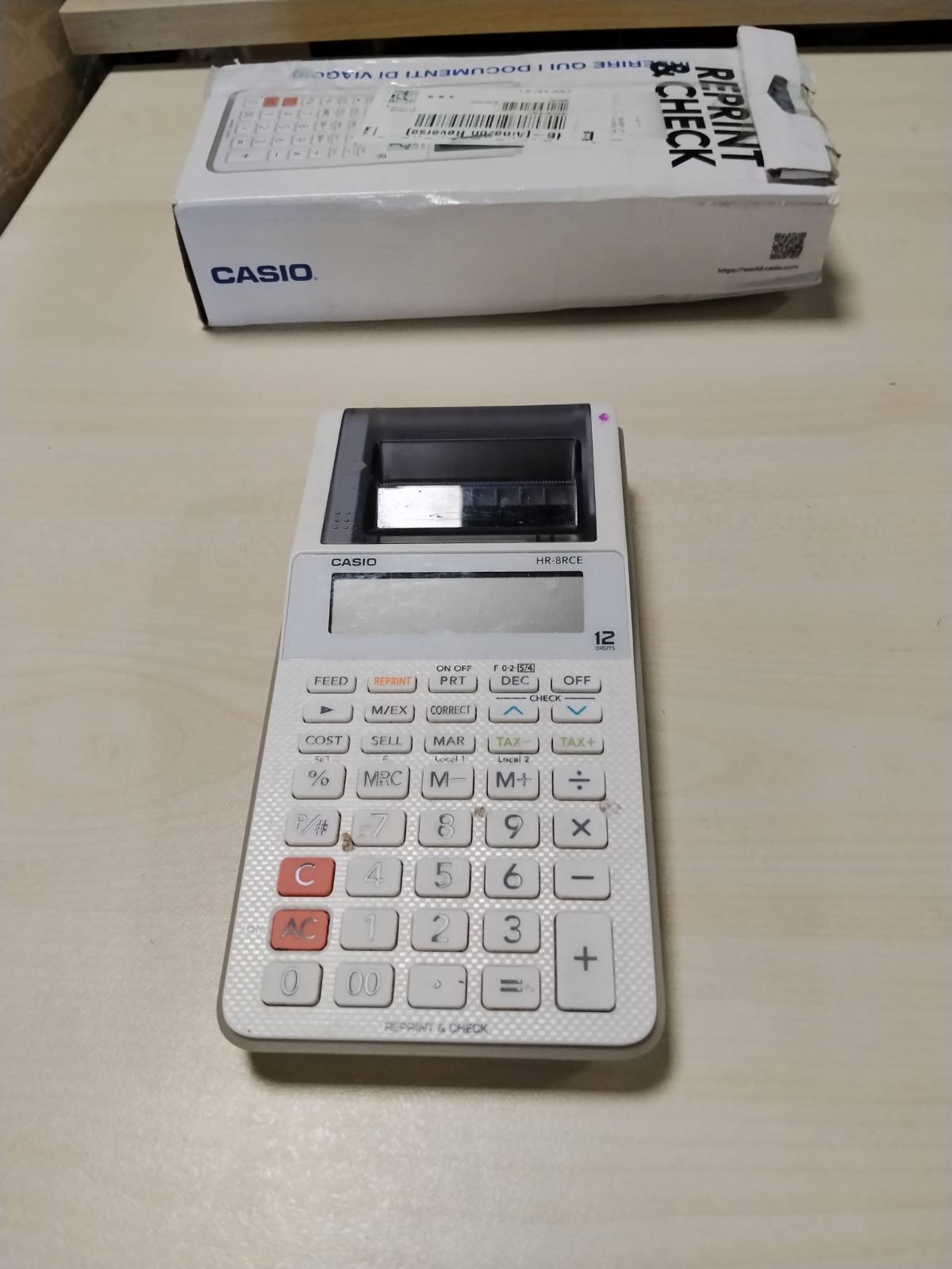 305316 - CASIO HR-8RCE-WE Kalkulator Portativ me Printim të Bardhë, i Bardhë