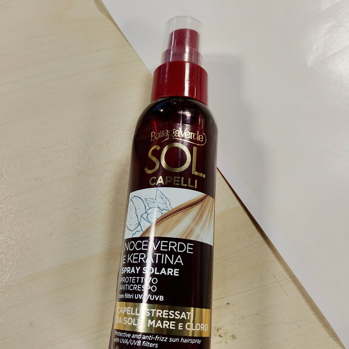 306554 - BOTTEGA VERDE Sprej Mbrojtës Sol Capelli, për Flokë të Butë dhe Vitale, 100 ml, me Vaj Arre të Gjelbër dhe Keratinë, Filtra Diellorë UVA/UVB