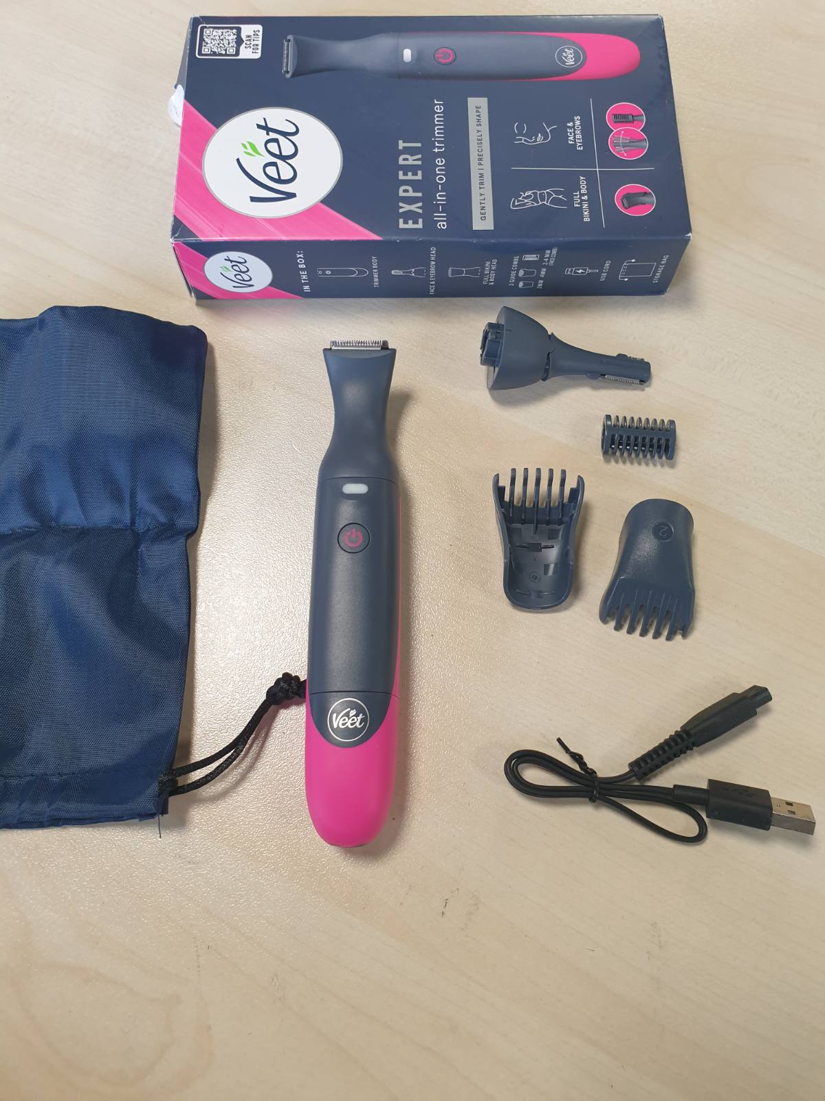 303099 - Veet Makinë rrojeje Expert All-in-One për femra, elektrike, shumëfunksionale, vijën e bikinive, fytyrën, vetullat, Karikues USB, 100% i papërshkueshëm nga uji (IP67)