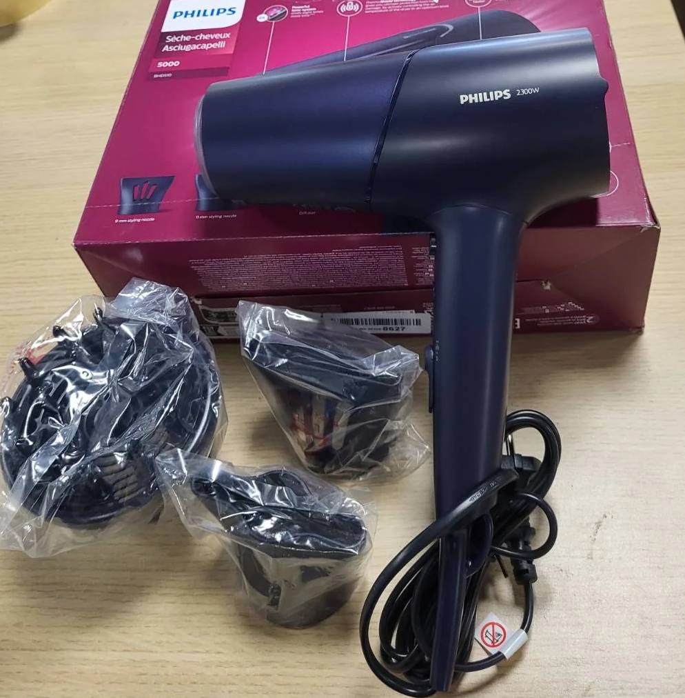 321029 - PHILIPS Tharëse flokësh Seria 5000, Teknologji ThermoShield, Funksion Jonizimi, 2300W, ngjyra Blu Metalike, Gryka Stilimi 9 mm dhe 11 mm, Difuzues Vëllimi, model BHD510/20