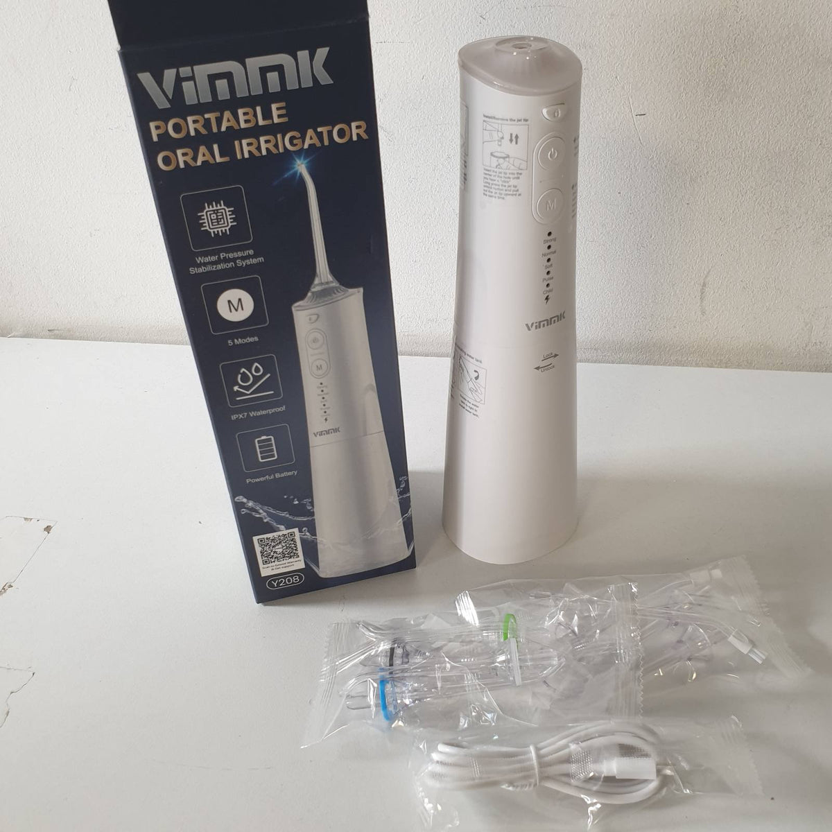 311386 - VIMMK Ujitës Oral pa Tel, pastrues uji i rikarikueshëm IPX7, i papërshkueshëm nga uji, për shtëpi dhe udhëtim (i bardhë)