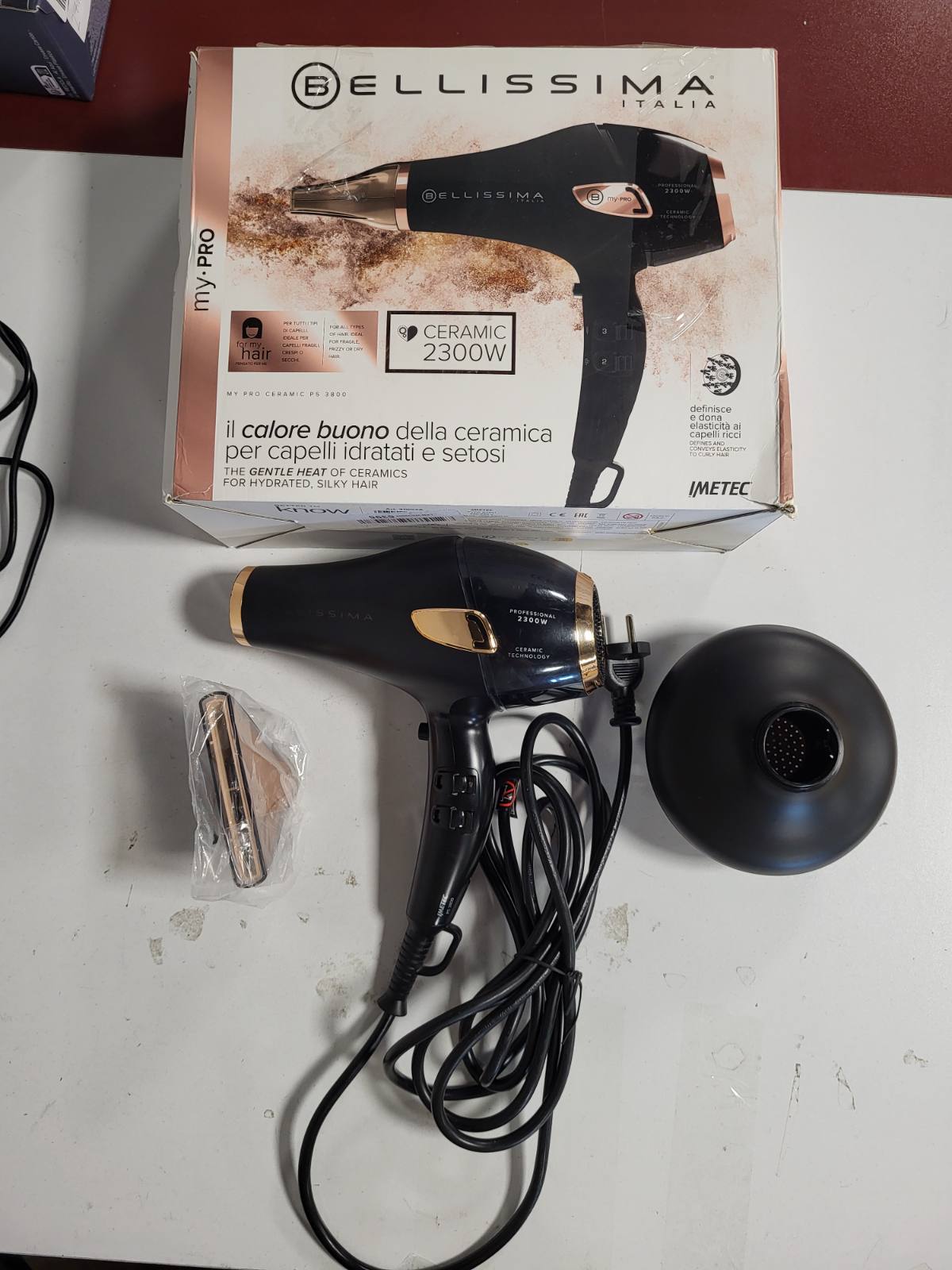 271223 - IMETEC Tharësja e bukur My Pro Ceramic P5 3800, tharëse flokësh profesionale me jonizim, 2300W, përfshin difuzor qeramik dhe grykë