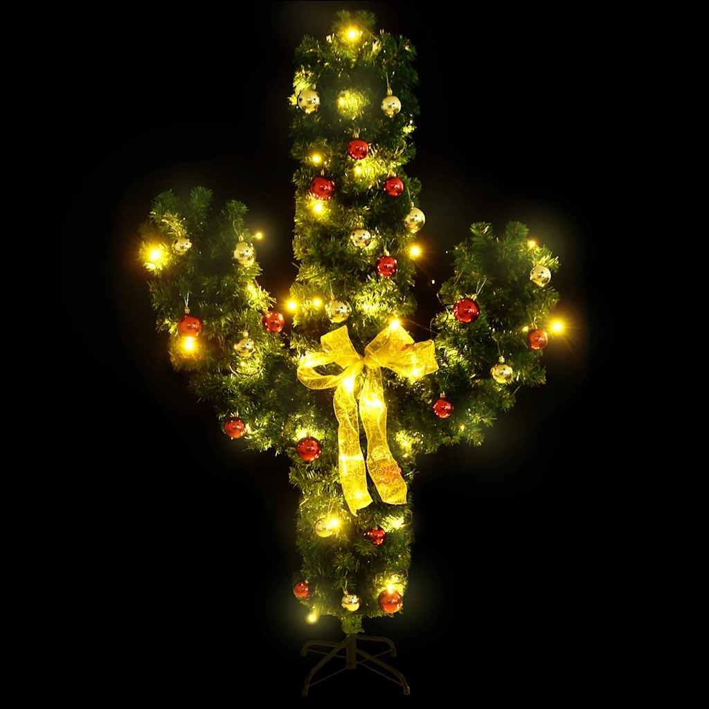 291207 - vidaXL Kaktus i Krishtlindjeve me bazament dhe LED, i gjelbër, 150 cm, PVC