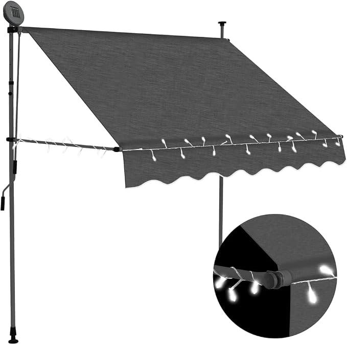291394 - vidaXL Tendë dielli e tërheqshme manuale me LED, 200 cm, antracit