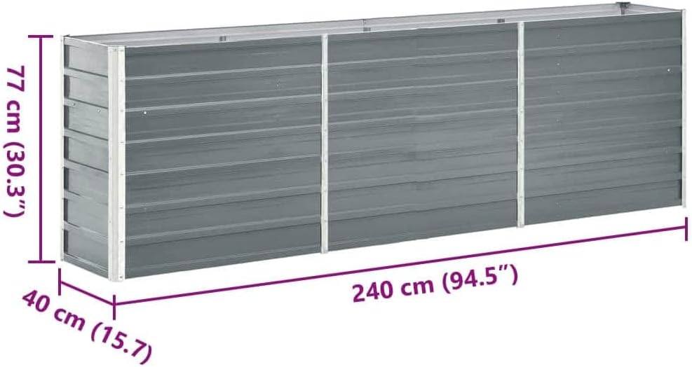 291397 - Shtrat i ngritur për kopsht – Çelik i Galvanizuar, 240 × 40 × 77 cm, Gri