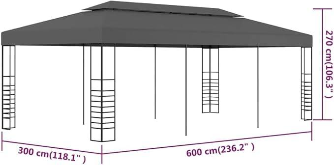 244631 - vidaXL Pavijon Kopshti me Çati të Dyfishtë 3 × 6 m, Antracit