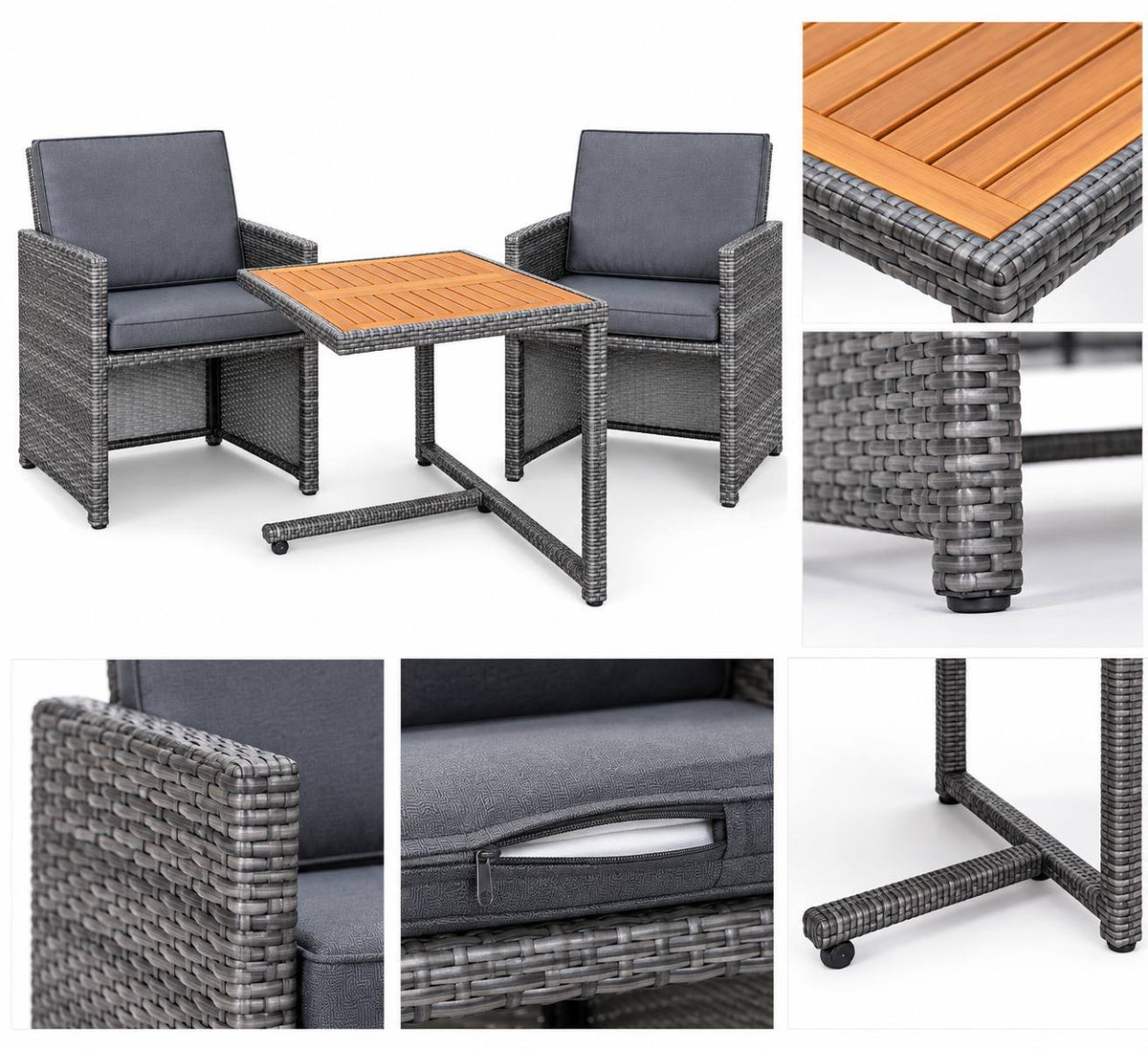 334205 - vidaXL Set për Kopsht me Rattan Gri – 2 Karrige dhe 1 Tavolinë