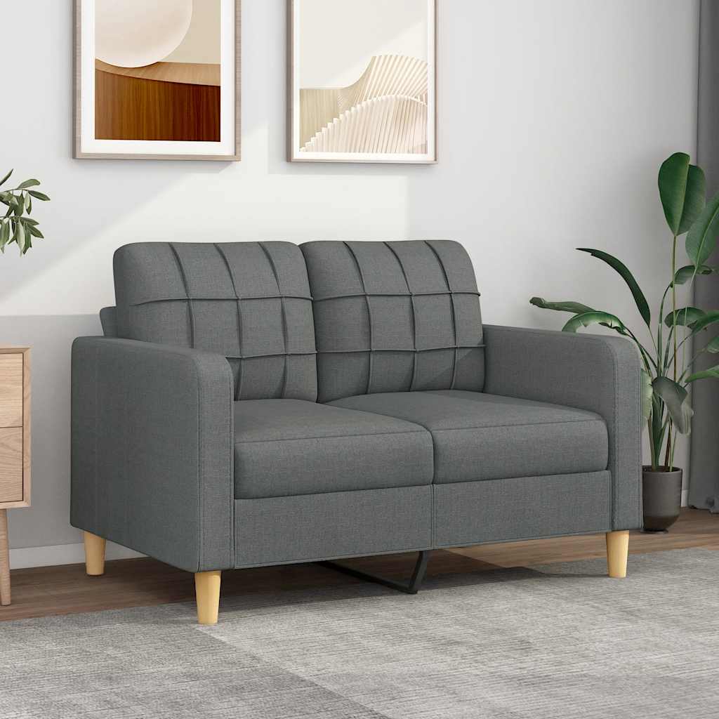 244521 - vidaXL Divan 2-Ulës, 120 cm, Pëlhurë, Ngjyrë Gri e Errët