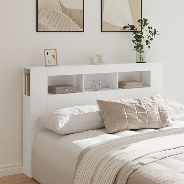 334473 - VIDA XL Koka e shtratit LED, e bardhë 160x18,5x103,5 cm, dru i projektuar