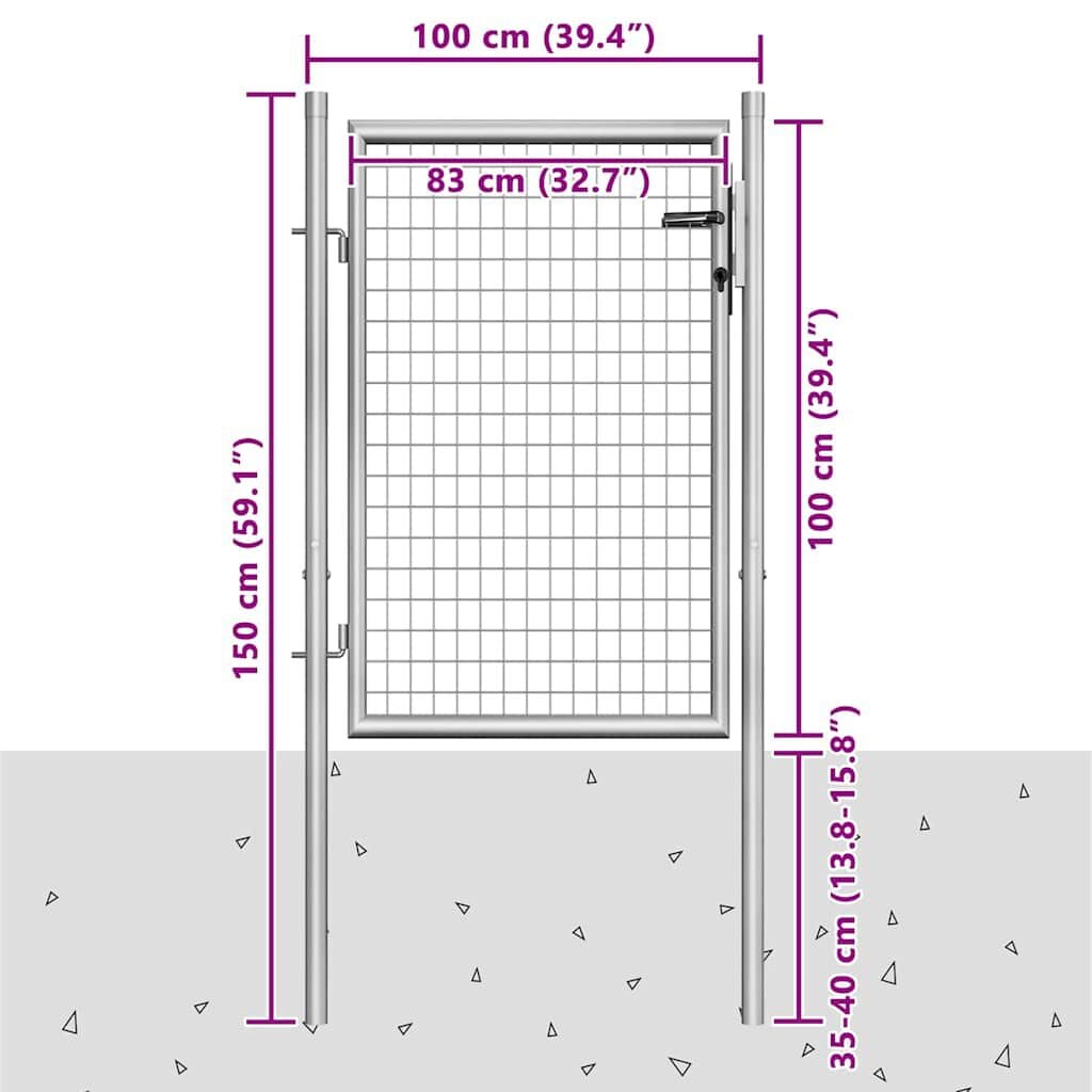 280011 - VIDAXL Portë Kopshti e Galvanizuar 100x100 cm Argjend