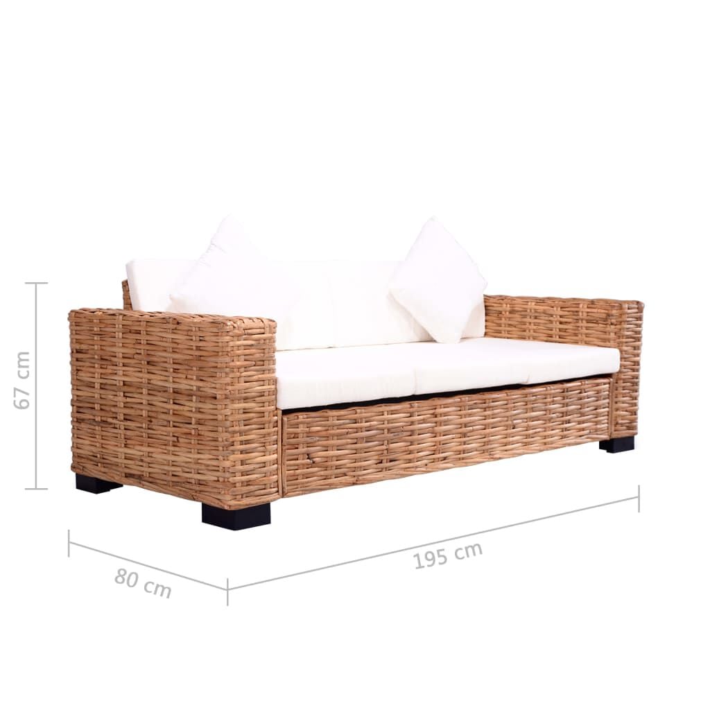 280066 - VIDAXL Divan me 3 Vende prej Ratani Natyral