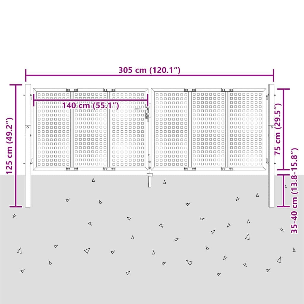 280040 - VIDA XL Portë Kopshti Antracit 300x75 cm Çelik