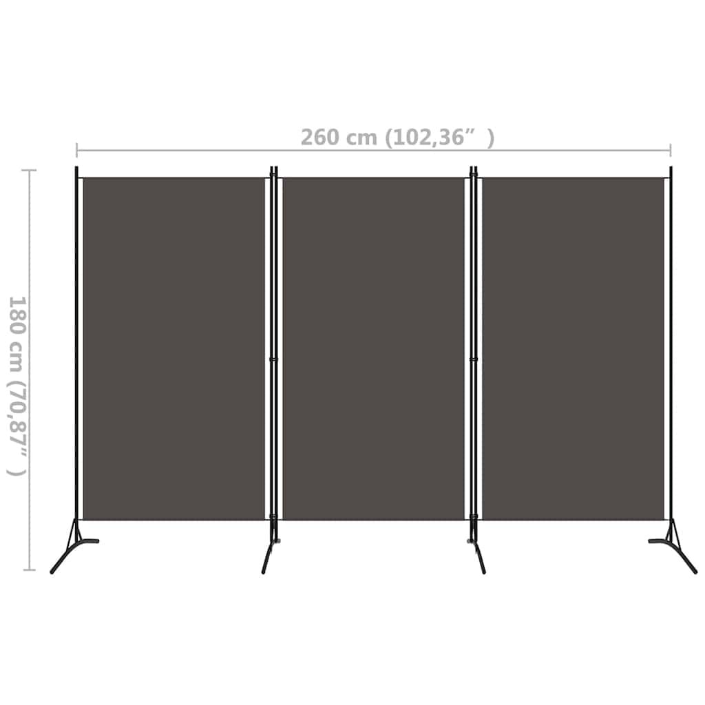 265143 - VIDA XL Ndarëse Dhome me 3 Panele, Ngjyrë Antraciti 260x180 cm, Pëlhurë