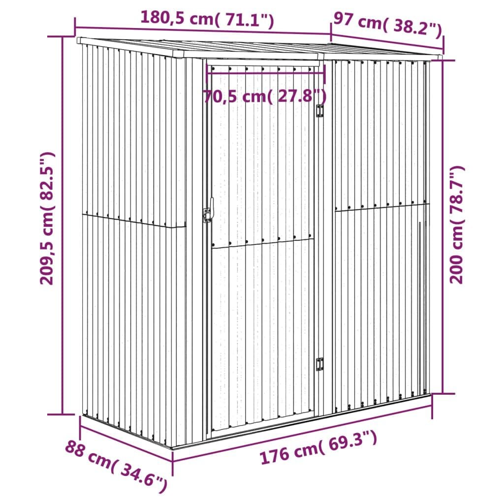 280018 - VIDAXL Kasolle Kopshti 180,5x97x209,5 cm me pamje druri prej çeliku të galvanizuar