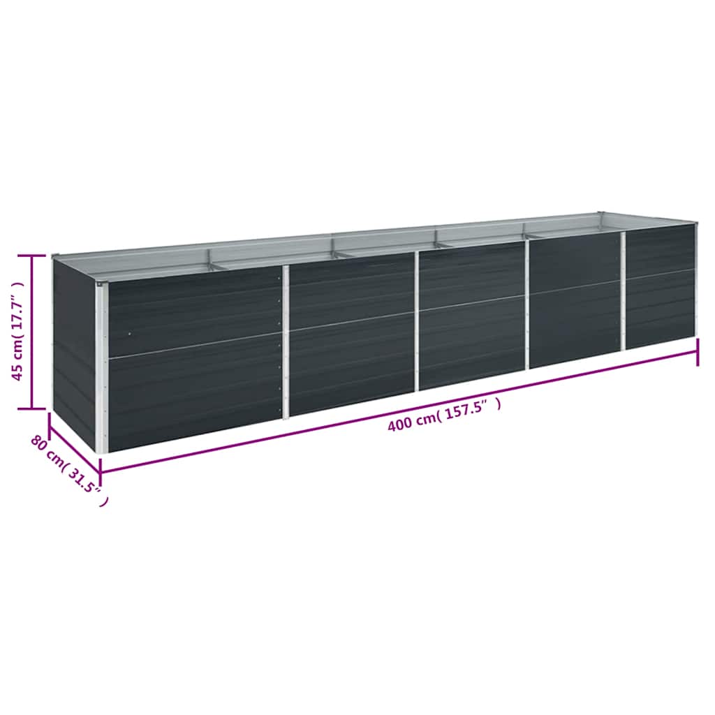 265601 - vidaXL Vazo e Ngritur për Kopsht prej Çeliku të Galvanizuar 400x80x45 cm – Antracit.