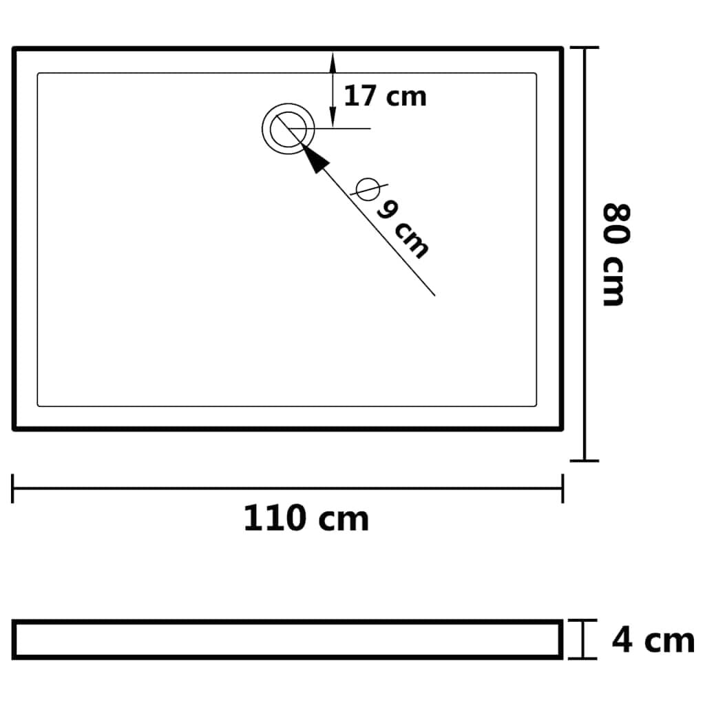 280015 - VIDAXL Tabaka Baze Dushi Drejtkëndëshe ABS E Zezë 80x110 cm